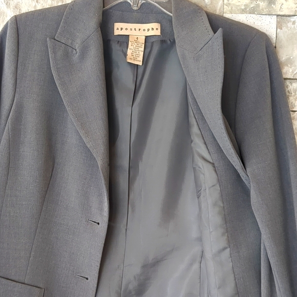 Apostrophe VTG 90s Blazer Dress Coat Sz 4 Dark Academia Classic Gray Grandpa EUC - Picture 8 of 11
